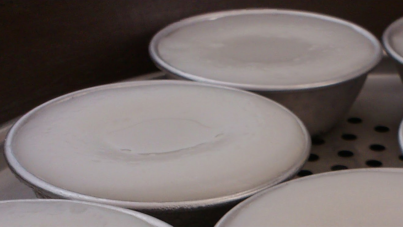 freshly steamed chwee kueh in steamer