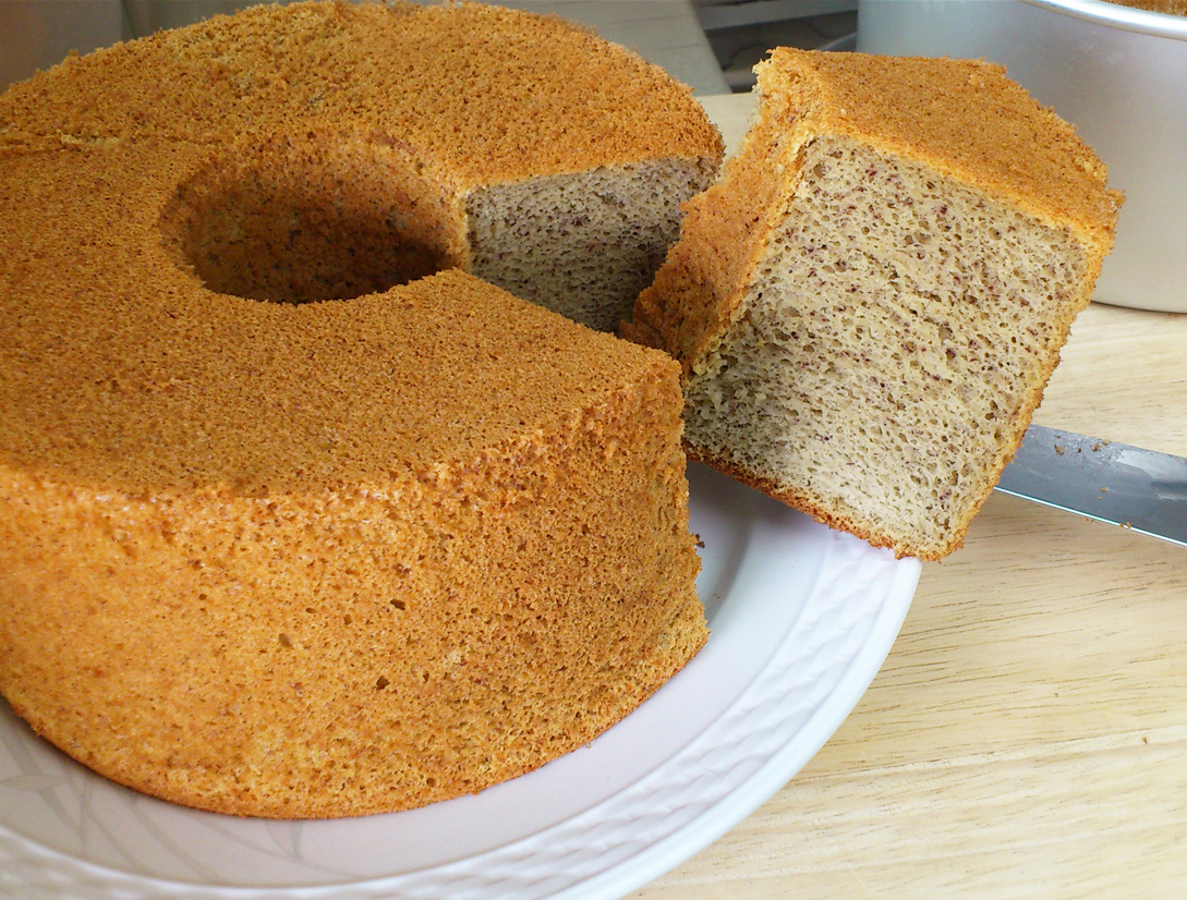 banana chiffon cake, cut